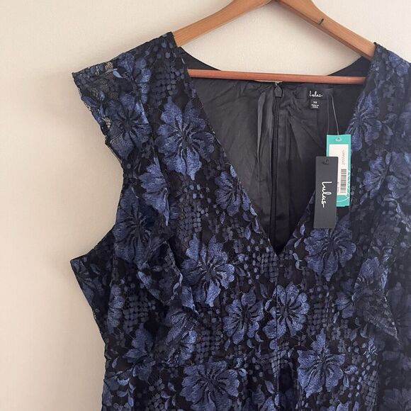 New Lulus Molinetto Floral Lace Ruffled Maxi Dress 3X Navy - Picture 12 of 16
